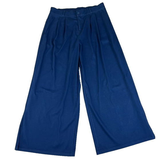 Halara Wide Leg Pants Women's XL Blue Lyocell Blend Front Pleated Slash Pockets - Picture 1 of 10